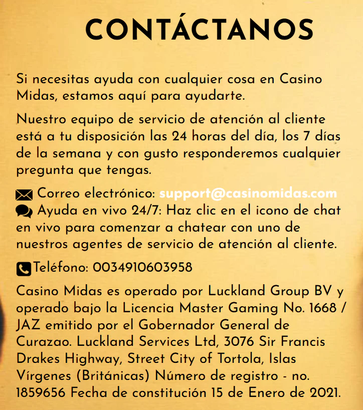 Atención al cliente en Midas Casino