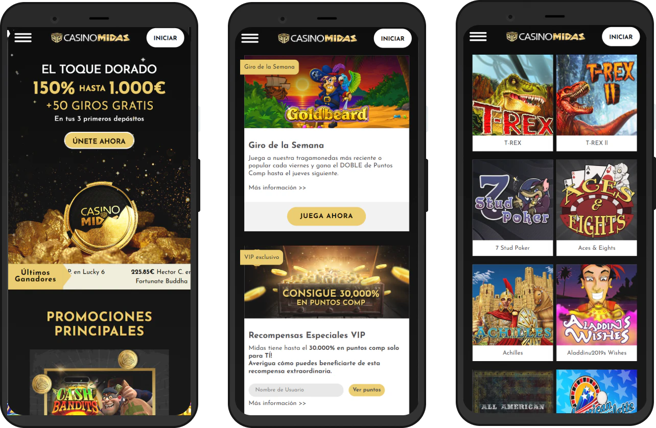 Versión móvil de Midas Casino
